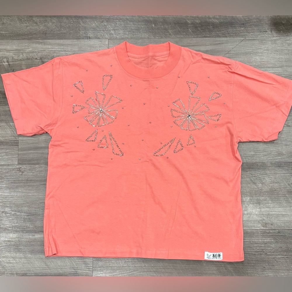NOW Collective Design Coral Rhinestone Graphic T-Shirt Women’s Relaxed Fit